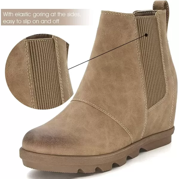 imageAthlefit Womens Wedge Boots Comfortable Ankle Wedge BootiesKhaki