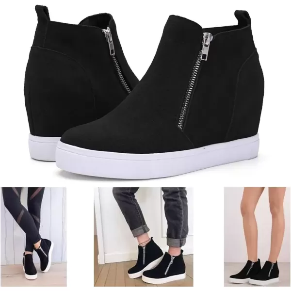 imageAthlefit Womens Wedge Sneakers Hidden Heel Platform Wedge Booties Hidden Wedgie Sneakers03black