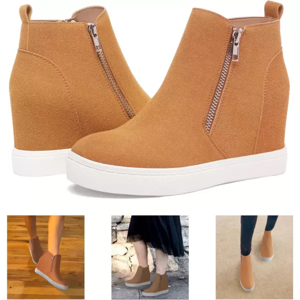 imageAthlefit Womens Wedge Sneakers Hidden Heel Platform Wedge Booties Hidden Wedgie Sneakers04brown
