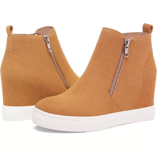 imageAthlefit Womens Wedge Sneakers Hidden Heel Platform Wedge Booties Hidden Wedgie Sneakers04brown