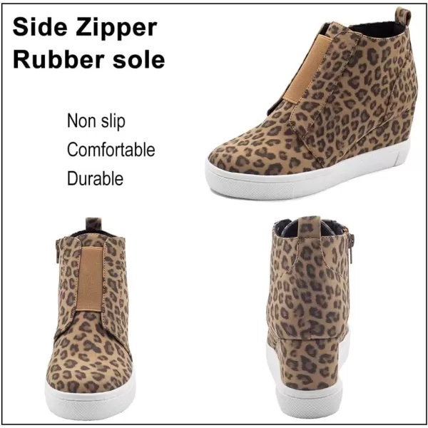 imageAthlefit Womens Wedge Sneakers Hidden Heel Platform Wedge Booties Hidden Wedgie SneakersSaleleopard