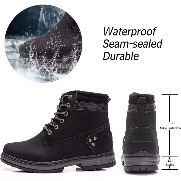 imageAthlefit Womens Work Waterproof Hiking Combat Boots Lace up Low Heel Booties Ankle BootsBlack