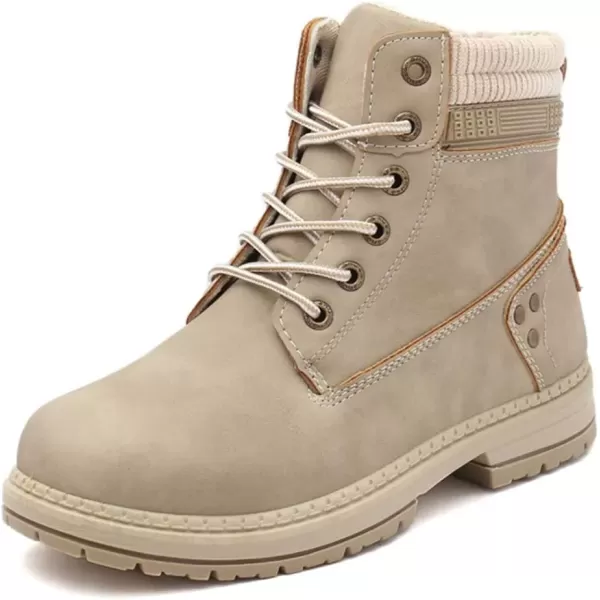 imageAthlefit Womens Work Waterproof Hiking Combat Boots Lace up Low Heel Booties Ankle BootsKhaki