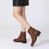 imageAthlefit Womens Ankle Boots Chunky Low Heel Fashion Round Toe Side Zipper Buckle BootiesBrown