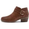 imageAthlefit Womens Chunky Low Heel Ankle Boots Classic Pointed Toe Side Zipper BootiesBrown