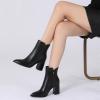 imageAthlefit Womens Heeled Ankle Boots Fashion Pointed Toe Chunky Block Heel Side Zipper Short BootiesBlack Pu