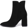 imageAthlefit Womens Heeled Ankle Boots Fashion Pointed Toe Chunky Block Heel Side Zipper Short BootiesBlack Suede