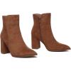 imageAthlefit Womens Heeled Ankle Boots Fashion Pointed Toe Chunky Block Heel Side Zipper Short BootiesBrown Suede