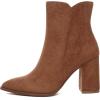 imageAthlefit Womens Heeled Ankle Boots Fashion Pointed Toe Chunky Block Heel Side Zipper Short BootiesBrown Suede