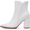 imageAthlefit Womens Heeled Ankle Boots Fashion Pointed Toe Chunky Block Heel Side Zipper Short BootiesWhite Pu