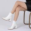 imageAthlefit Womens Heeled Ankle Boots Fashion Pointed Toe Chunky Block Heel Side Zipper Short BootiesWhite Pu
