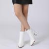 imageAthlefit Womens Heeled Ankle Boots Fashion Pointed Toe Chunky Block Heel Side Zipper Short BootiesWhite Pu