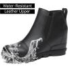imageAthlefit Womens Wedge Ankle Boots Comfort SlipOn Waterproof Leather Platform BootiesBlack