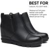 imageAthlefit Womens Wedge Ankle Boots Comfort SlipOn Waterproof Leather Platform BootiesBlack
