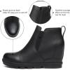 imageAthlefit Womens Wedge Ankle Boots Comfort SlipOn Waterproof Leather Platform BootiesBlack