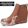 imageAthlefit Womens Wedge Ankle Boots Comfort SlipOn Waterproof Leather Platform BootiesBrown