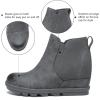 imageAthlefit Womens Wedge Ankle Boots Comfort SlipOn Waterproof Leather Platform BootiesGrey
