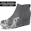 imageAthlefit Womens Wedge Ankle Boots Comfort SlipOn Waterproof Leather Platform BootiesGrey