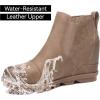 imageAthlefit Womens Wedge Ankle Boots Comfort SlipOn Waterproof Leather Platform BootiesKhaki