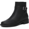 imageAthlefit Womens Ankle Boots Chunky Low Heel Fashion Round Toe Side Zipper Buckle BootiesBlack