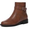 imageAthlefit Womens Ankle Boots Chunky Low Heel Fashion Round Toe Side Zipper Buckle BootiesBrown