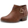 imageAthlefit Womens Chunky Low Heel Ankle Boots Classic Pointed Toe Side Zipper BootiesBrown