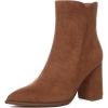imageAthlefit Womens Heeled Ankle Boots Fashion Pointed Toe Chunky Block Heel Side Zipper Short BootiesBrown Suede