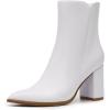 imageAthlefit Womens Heeled Ankle Boots Fashion Pointed Toe Chunky Block Heel Side Zipper Short BootiesWhite Pu