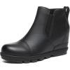 imageAthlefit Womens Wedge Ankle Boots Comfort SlipOn Waterproof Leather Platform BootiesBlack