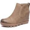 imageAthlefit Womens Wedge Ankle Boots Comfort SlipOn Waterproof Leather Platform BootiesKhaki