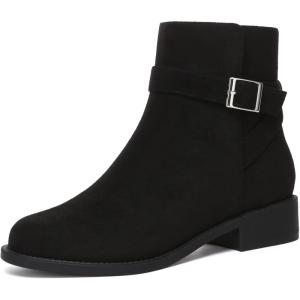 imageAthlefit Womens Ankle Boots Chunky Low Heel Fashion Round Toe Side Zipper Buckle BootiesBlack Suede