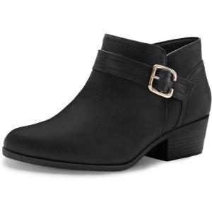 imageAthlefit Womens Chunky Low Heel Ankle Boots Classic Pointed Toe Side Zipper BootiesBlack