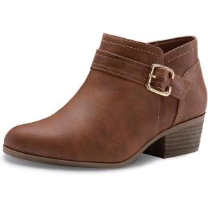 imageAthlefit Womens Chunky Low Heel Ankle Boots Classic Pointed Toe Side Zipper BootiesBrown