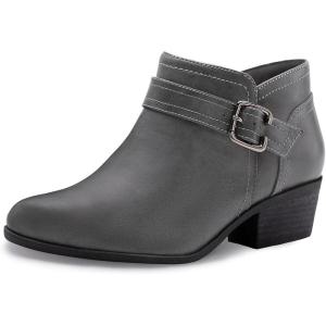 imageAthlefit Womens Chunky Low Heel Ankle Boots Classic Pointed Toe Side Zipper BootiesGrey