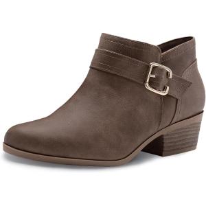 imageAthlefit Womens Chunky Low Heel Ankle Boots Classic Pointed Toe Side Zipper BootiesTaupe