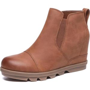 imageAthlefit Womens Wedge Ankle Boots Comfort SlipOn Waterproof Leather Platform BootiesBrown