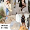 imageAthlefit Womens Chelsea Boots Fashion Slip on Platform Ankle Boots Lug Sole Chunky BootiesApricot