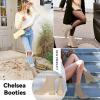 imageAthlefit Womens Chelsea Boots Fashion Slip on Platform Ankle Boots Lug Sole Chunky BootiesNude