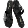 imageAthlefit Womens Flat Sandals Dressy Summer Square Open Toe Slip On Leather Slide SandalsBlack