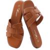 imageAthlefit Womens Flat Sandals Dressy Summer Square Open Toe Slip On Leather Slide SandalsBrown