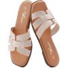 imageAthlefit Womens Flat Sandals Dressy Summer Square Open Toe Slip On Leather Slide SandalsNude