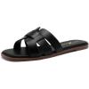 imageAthlefit Womens Flat Sandals Dressy Summer Square Open Toe Slip On Leather Slide SandalsBlack