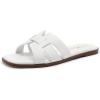 imageAthlefit Womens Flat Sandals Dressy Summer Square Open Toe Slip On Leather Slide SandalsWhite