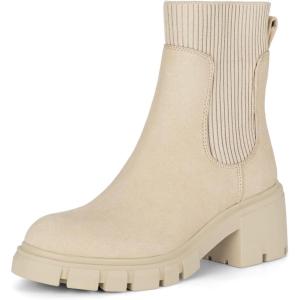 imageAthlefit Womens Chelsea Boots Fashion Slip on Platform Ankle Boots Lug Sole Chunky BootiesApricot