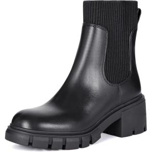 imageAthlefit Womens Chelsea Boots Fashion Slip on Platform Ankle Boots Lug Sole Chunky BootiesBlack