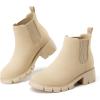 imageAthlefit Girls Ankle Boots Kids Comfortable Slip on Lug Sole Chelsea Booties for Toddler Little Kid Big KidsApricot