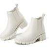 imageAthlefit Girls Ankle Boots Kids Comfortable Slip on Lug Sole Chelsea Booties for Toddler Little Kid Big KidsBeige