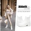 imageAthlefit Womens Chelsea Boots Fashion Lug Sole Chunky Heel Slip on Elastic Ankle BootiesAll White