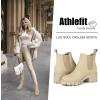 imageAthlefit Womens Chelsea Boots Fashion Lug Sole Chunky Heel Slip on Elastic Ankle BootiesApricot