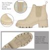 imageAthlefit Womens Chelsea Boots Fashion Lug Sole Chunky Heel Slip on Elastic Ankle BootiesApricot